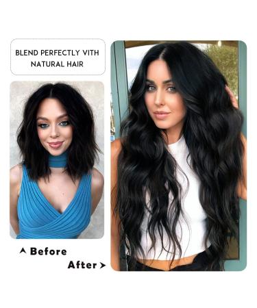 Clip In Extensions Black 50cm - 200g Real Hair 4 Part Set | Long Curly Hair Extensions for Women - Buy Online on GoSupps.com