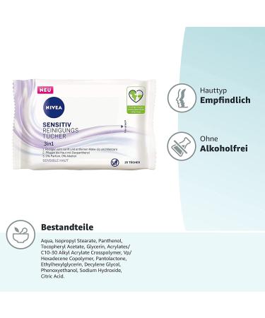 Nivea 3-in-1 Sensitive Cleaning Towels (25 pcs) - Gentle Makeup Wipes with Dexpanthenol for Sensitive Skin - Mild Facial Cleansing Cloths - Old Version - Buy Online on GoSupps.com