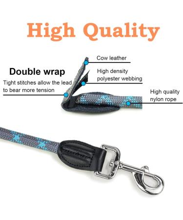 Buy Adjustable Dog Leash 2.6m - Reflective Nylon Double Linen Ideal for Walking & Training - Black & Gray - Buy Online on GoSupps.com