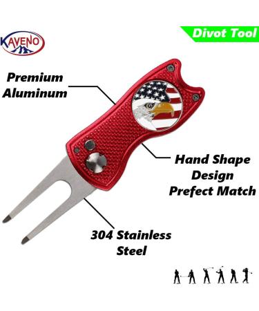 Kaveno Golf Divot Tool - Foldable Stainless Steel Switchblade with USA Ball Marker - Red Eagle Design - Buy Online on GoSupps.com