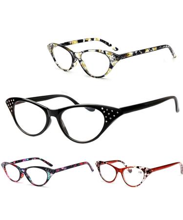 VISENG 4 Pack Cat Eye style Spring Hinged Reading Glasses for Women Ladies Fashion Chic Readers +1.75 4 Pack 1.75 x