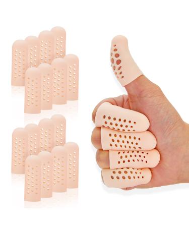 Gel Finger Cots (16pcs), Silicone Finger Protectors, Breathable Finger Caps, Fingertips Covers, Finger Sleeves Support for Finger Cracking, Blisters, Arthritis, Eczema, Trigger Finger