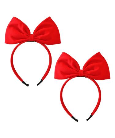 2 Pieces Bow Headbands Women's Hair Accessories Princess Tiaras Fashionable and Cute Suitable for Girls Party Cosplay Christmas and Halloween Gifts (Red)
