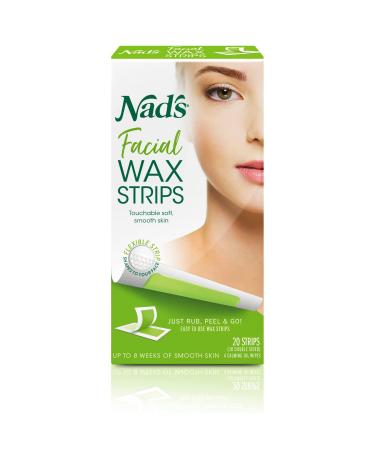 Nad's Facial Wax Strips - Hypoallergenic All Skin Types - Facial Hair Removal For Women - At Home Waxing Kit with 20 Face Wax Strips + 4 Calming Oil Wipes