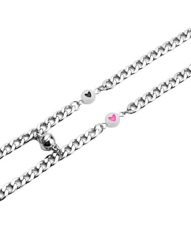 Oralgos Heart Pearl Bracelets Set for Couples - Adjustable Matching Bangles in Black & Pink - Perfect Friendship Gift - Buy Online on GoSupps.com