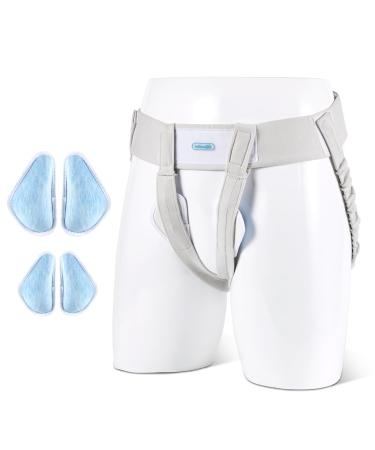 LEFEKE Hernia Belts for Men Inguinal Hernia Support Truss for Left or Right Side Groin Pain Relief Adjustable Waist Strap Guard for Pre or Post-Surgical Scrotal Femoral (Lightweight-grayish white with 4 Removable Compression Pads)