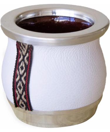 thebmate Premium Yerba Mate Cup (Mate Gourd) - Crafted Ceramic Teacup - Brown Leather Wrapped Handmade in Uruguay - Mate Tiny - Camionero Style (White) - Buy Online on GoSupps.com