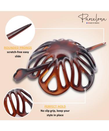 Parcelona French Radial Celluloid Chignon Hair Slide Bun Cover - Tortoise Shell Brown - Buy Online on GoSupps.com
