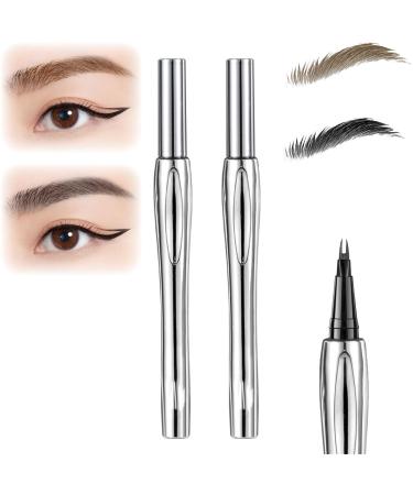 Cooklesa Eyebrow Cooklesa Upgraded Natural Waterproof Eyebrow Pen with Microfine Tip Two-Pronged Eyebrow Pencil 3D Waterproof Microblading Eyebrow Pencil Long-Lasting Natural (#02+#03)