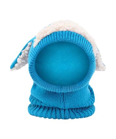 Baby Balaclava Kids Winter Warm Hat Scarf Warm Knitted Hood Hat with Double Pom Pom Design Beanie Caps for Baby Girls Boys Cute Small Bear Winter Hat E-Blue One Size