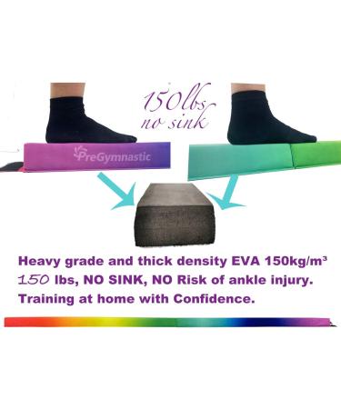 PreGymnastic 8FT Folding Balance Beam - Extra-Firm Suede Cover with Shinning Sticker - Rainbow Color - Carry Bag Included - Ideal for Home, School, Club, Travel - Buy Online on GoSupps.com