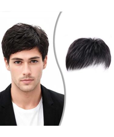 Mens Hair Piece Black Wig Hair System Mens Hair Piece Mens Wigs Real Hair Human Hair Toupee for Invisible Forehead Hairpiece Fringe Bang Replacement System