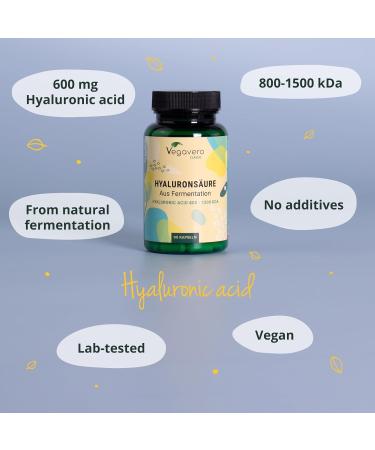 Vegavero Hyaluronic Acid Supplements | NO Additives Lab-Tested | High Strength 600mg with 800-1500 kDa | 90 Hyaluronic Acid Capsules | Vegan 90 Capsules - Buy Online on GoSupps.com
