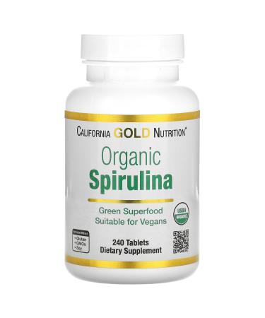 California Gold Nutrition Organic Spirulina Supplement Featuring a Green Superfood with Antioxidants Vegan Friendly Gluten Free Non-GMO 500 mg 240 Tablets
