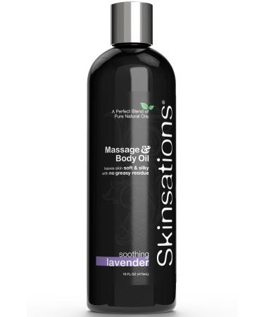 Skinsations - Sensual Massage & Body Oil - Lavender 16oz | Lightweight & Silky Soft, Edible Sweet Almond, Fractionated Coconut, Grapeseed & Jojoba Oils with Organic Lavender EO for Massage Therapy 16 Fl Oz (Pack of 1)