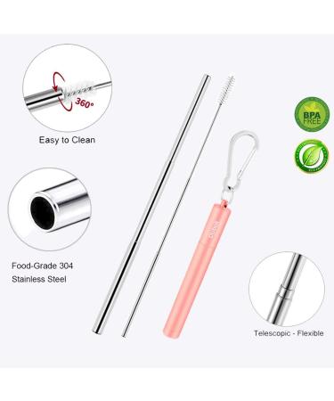 2 Pack Reusable Metal Straws Collapsible Stainless Steel Drinking Straw Travel Portable Telescopic Straw with Case 2 Cleaning Brushes Included Black/Rose Gold Black-Rose Gold - Buy Online on GoSupps.com
