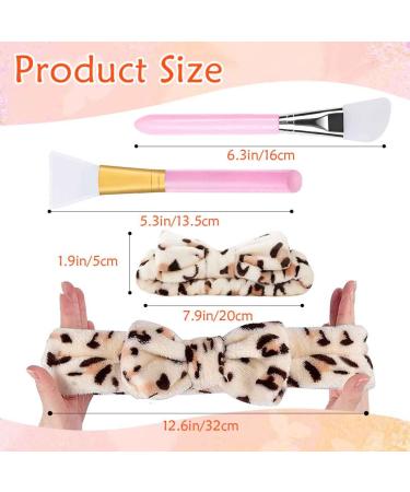 Makeup Hair Band Set - 3 Bowknot Headbands & Silicone Brushes for Facial Cleaning - Khaki Leopard White & Black - Buy Online on GoSupps.com