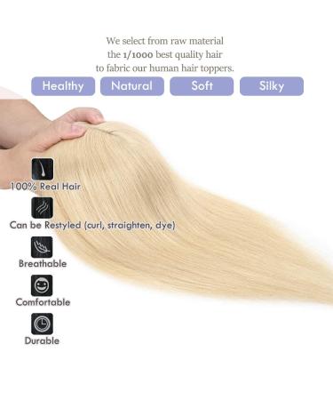 Elailite Real Hair Clip-In Toupet for Women | Silk Base Extensions Topper | 130% Density Remy Hair | 6-15cm Length | #613 Bleached Blonde - Buy Online on GoSupps.com