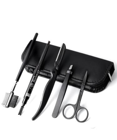 Craft Scissors Stainless Steel Unisex Eyebrow Kit Eyebrow Scissors Slant Tweezers And Eyebrow Brush for Eyebrow Eyelash Extensions 5 Pcs with Case