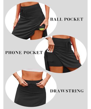 COOrun Women's Tennis Skirt with Pockets and Inner Shorts - Black, S-XXL - Buy Online on GoSupps.com