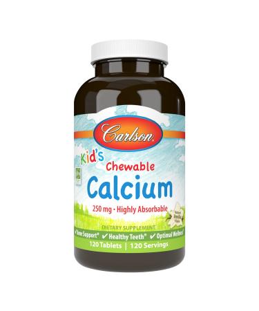 Carlson Labs Kid's Chewable Calcium Natural Vanilla Flavor 250 mg 120 Tablets
