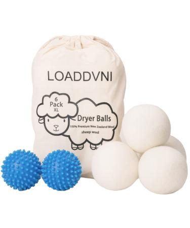 Upgraded Version Wool and Plastic Dryer Balls Organic XL 6 Balls per Pack by Loaddvni,Save Time,Money,Energy.