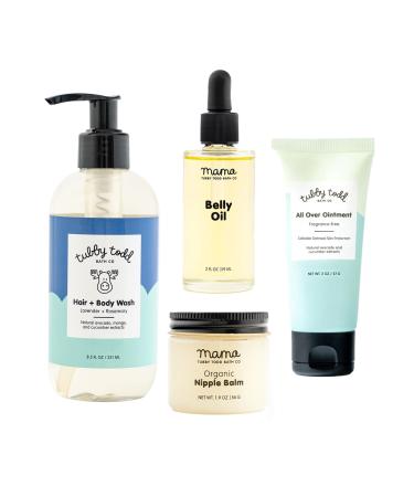 Tubby Todd New Baby & Mom Sensitive Skincare Kit - The Mama + Baby Gift Set - Baby Shampoo and Body Wash All Over Ointment Belly Oil & Nipple Balm - Standard Size Lavender Rosemary