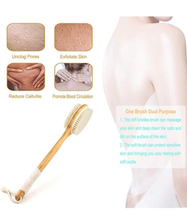 VIS'V Bamboo Dual Sided Shower Brush with Long Handle - Exfoliating Scrubber for Men & Women | Soft and Stiff Bristles, Non-Slip Grip | Wet/Dry Body Brush with Sticky Hook - Buy Online on GoSupps.com