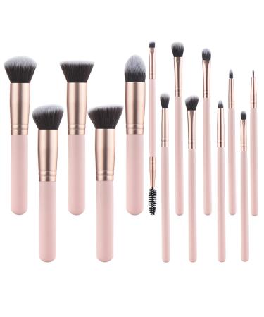 YJ-Anyue Makeup Brushes Pink wooden Makeup Brushes Set Premium Synthetic Foundation Brushes Blending Face Powder Eye Shadow Concealer Make Up Brushes Tool (14PCS Pink)