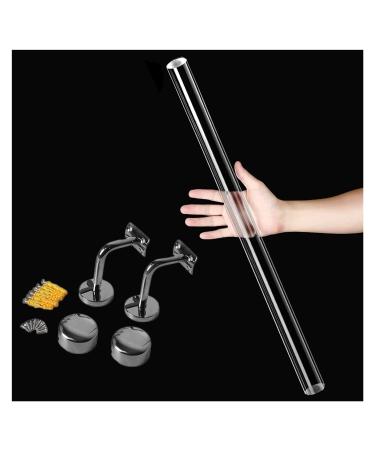 Clear Acrylic Stairs Handrail Round 3ft/4ft/5ft/6ft/10ft/12ft/14ft/20ft Long Non-Slip Transparent Staircase Handrails for Home Indoor Hallway Loft Complete Kit Silver Brackets 100cm(3.2ft)