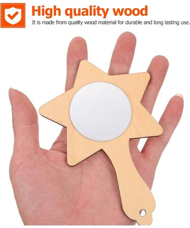 ARTIBETTER 10pcs DIY Wood Star Mirrors - Kids Handheld Makeup Mirror Craft Kit - Light Brown 14.2X9.5cm - Buy Online on GoSupps.com
