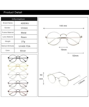 ADEWU Anti Blue Light Round Glasses for Men & Women - Prescription-Free Computer Gaming Eye Protection - Silver - Buy Online on GoSupps.com