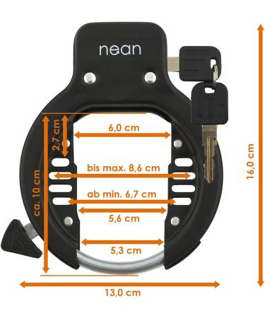 Nean Bicycle Lock - Frame Lock with Chain Ring & Rim Lock Black 5.5 x 900 mm | Secure Your Bike Internationally - Buy Online on GoSupps.com