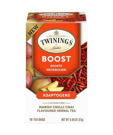 Twinings Boost Adaptogens Mango Chili Chai Flavored Herbal Tea Caffeine Free 18 Tea Bags 0.95 oz (27 g)