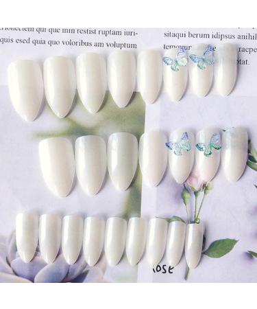 24 Pieces Aurora Fake Nails Set - Long White Butterfly Design - Perfect for Bridal Nail Art & Wedding Tools - Buy Online on GoSupps.com