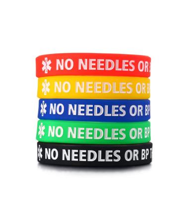 XUANPAI 5 Pack Rubber Silicone Sport Medical Emergency Alert ID Bracelets Wristband for Men Women Kids NO Needles OR BP This ARM