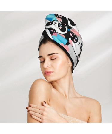 Panda Cute Pink Hearts Microfiber Hair Towel - Soft Super Absorbent Quick Dry Hair Cap for Long Curly & Thick Hair | Coral Velvet Towel Wrap for Women - Buy Online on GoSupps.com