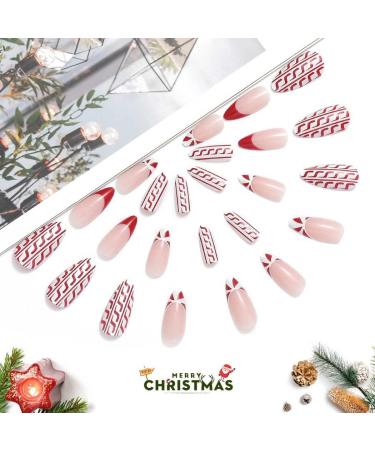 Vatocu Christmas False Nails - Short Red Press on Nails with Snowflakes, Elk, and Snowman Designs - 24pcs for Women and Girls - Buy Online on GoSupps.com