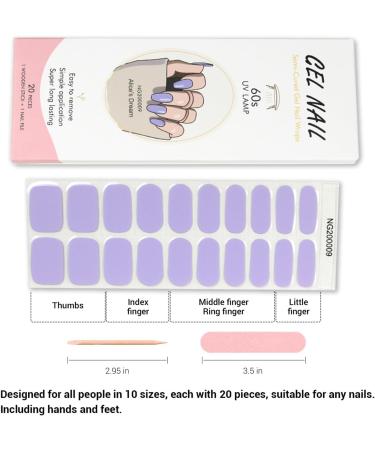 Foyute Semi Cured Gel Nail Strips 20 Pcs Soft Self-Adhesive Gel Nail Polish Wraps Sticker for Salon-Quality Manicure Set Long Lasting Easy to Apply & Remove Nail File & Wooden Stick (Purple) - Buy Online on GoSupps.com