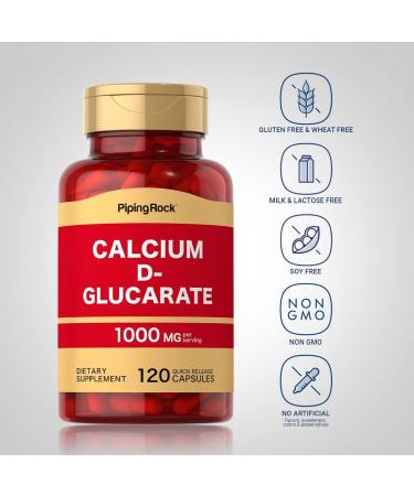 Calcium D Glucarate 1000mg | 120 Capsules | Non-GMO & Gluten-Free | Piping Rock - Buy Online on GoSupps.com