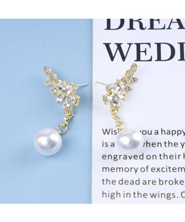 Buy Vintage Crystal Flower Ear Climber Earrings | Rhinestone & Pearl Dangle Jewelry for Women Sparkly Gold CZ Tassel Design - Buy Online on GoSupps.com
