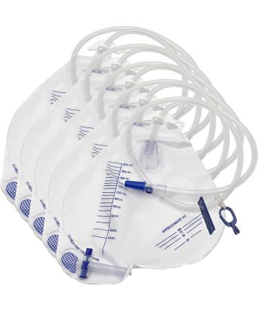 GlobalRoll Urinary Drainage Bag with Anti-Reflux Chamber Urine Bag with 2000 mL Volume 48" Drainage Tube Clips and Hanging Hook Professional Urinary Bag for Home and Hospitals Health Aids 5 Pack - Buy Online on GoSupps.com