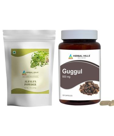 HERBAL HILLS Alfalfa Leaf Powder and Guggul Capsules guggulu Pack of 2 Combo