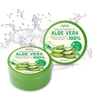 esfolio 2 Pack Esfolio Soothing Moisture 100 Aloe Vera Gel (300 ml 10.4 fl.oz.) -Enriched Pure Aloe Vera Gel Korean Cosmetics Best K-Beauty Product (NPS-EAVSG100x2)