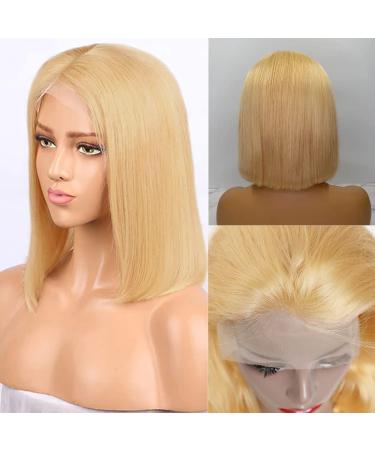 Honey Blonde Bob Lace Front Wig 10 Inch - 150% Density Straight Human Hair Wig with HD Lace - Pre Plucked and with Baby Hair - for Women - Buy Online on GoSupps.com