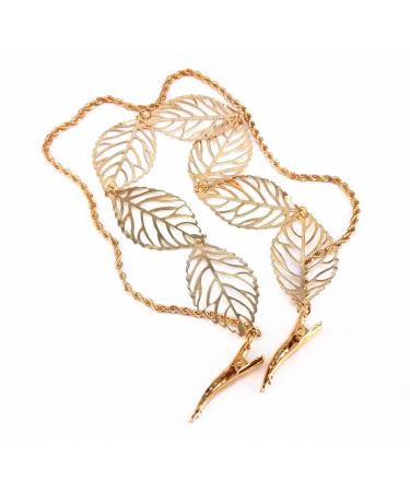 Yueton 2pcs Fashion Hollow Out Leaves Gold Chain Alligator Hair Clips - Bride Headwear Accessory - Buy Online on GoSupps.com