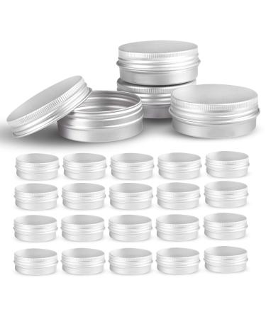 Round Silver Aluminum Metal Tin Storage Jar Containers with Secure Screw Top Lids for Cosmetic, Lip Balm,Salves, Candles,Skin Care and tea, 24pcs Silver-24pcs