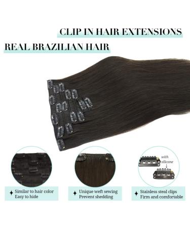 Doores Clip In Extensions Real Hair - Dark Brown 22 Inch (55cm) 120g Remy Human Hair - 7 Pieces Thick Natural Hair Extensions #2 - Buy Online on GoSupps.com