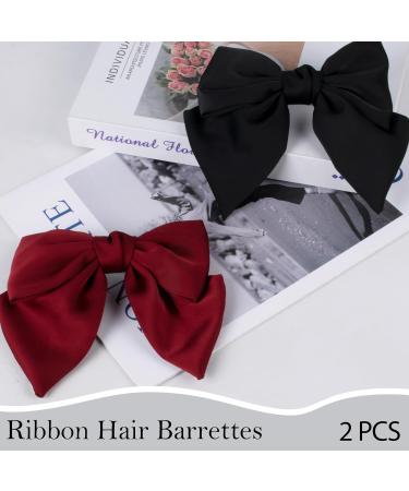 Dalababa Bow Hair Clips 2 Pcs Large Hair Bows Silky Satin Ribbon Hair Barrettes French Bowknot Hairpins Hair Accessories For Women Girls (Black & Burgundy) Black burgundy - Buy Online on GoSupps.com