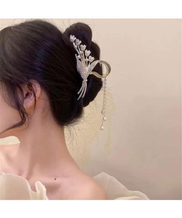 Women's hair accessories banana hair clips Korean Orchid Lily Claw Clip Retro Pearl Tassel Ponytail Claw Clip Girl Hair Accessories (Color : TS5327 3) - Buy Online on GoSupps.com